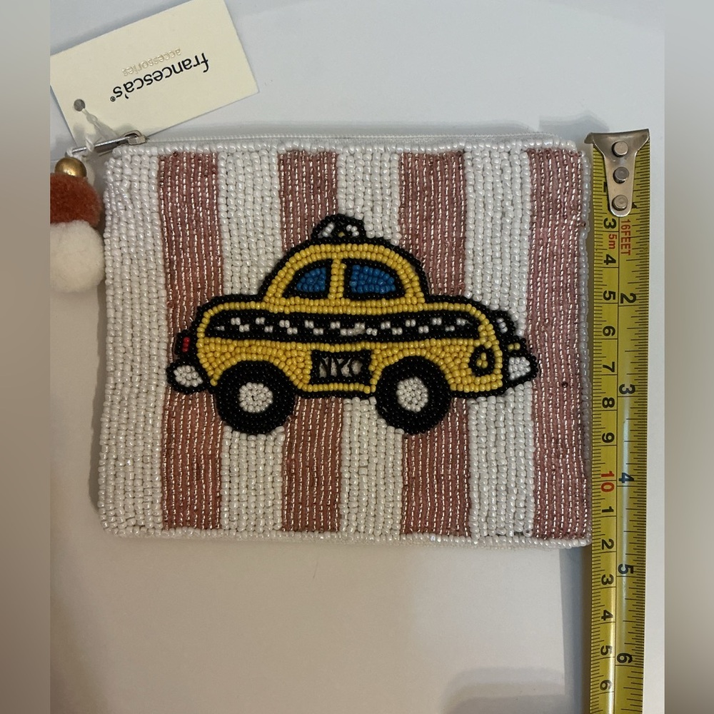 Francesca’s Beaded Yellow Taxi Coin Purse - Pink & White Stripes - Picture 4 of 4